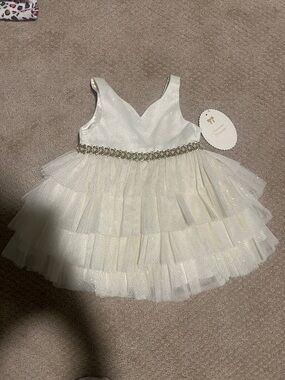 American Princess Ivory Layered Tulle Dress with Jeweled Waist